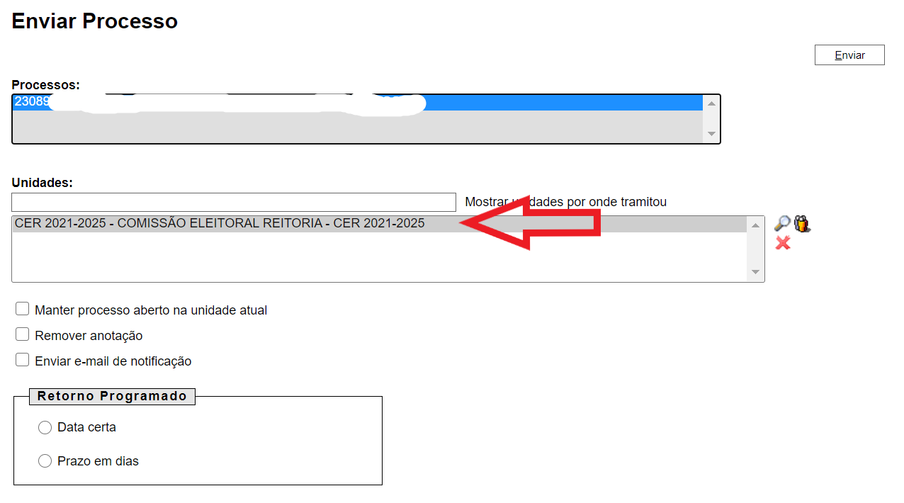ENVIO PROCESSO ELEITORAL